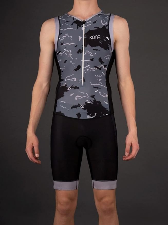 KONA Mens Assault Triathlon Race Suit - Sleeveless Skinsuit Padded Cycling Tri Suit for Swim Bike Run