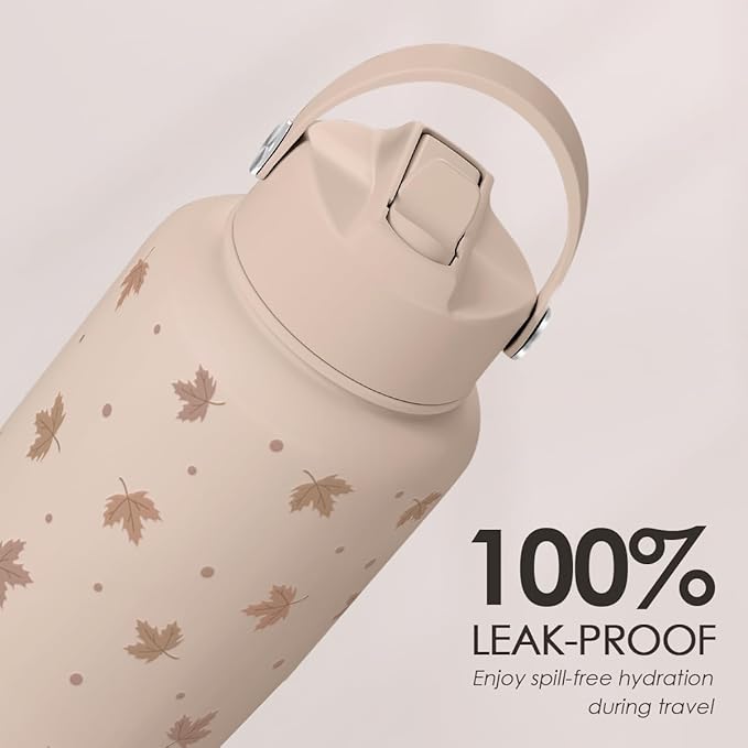 Maple Leaf Water Bottle 32oz Stainless Steel with Lid & Straw, Fall Insulated Bottles Gift for Women Girls, Autumn Gifts