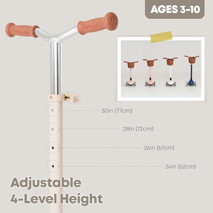 Kick Scooter for Kids Ages 3-10 (Beige/Pink/Navy/White) 3 Wheeled with LED Light-Up Wheels CPSC Certified Foldable and 4 Height Adjustable Toddler Scooters for Boys Girls