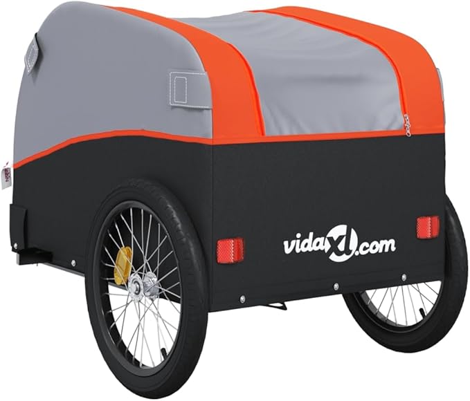 Bike Wagon Trailer, Bike Cart with Safety Flag, Bike Trailer Bicycle Cargo Trailer, Black and Orange 99.2 lb Iron, 52.4"x26.8"x26.8"