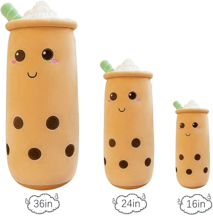 Cute Plushies Boba Plush Boba Plushie Long Plush Pillow Bubble Tea Stuffed Animal Gift for Kids Adults (Brown Boba Plush,16 Inch)