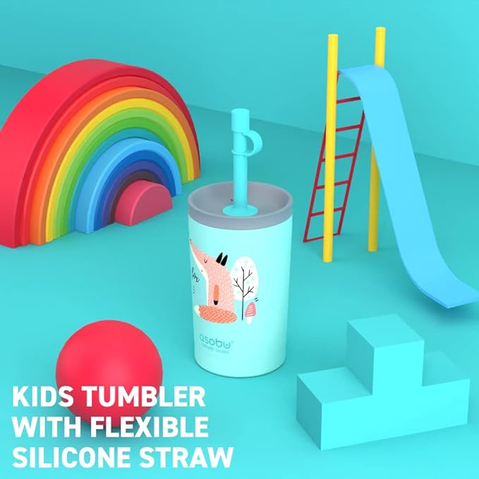 asobu Stainless Steel Kids Tumbler with Flexible Straw Lid | Insulated Water Bottle | Reusable Travel Cup 12 Ounce (Teal)