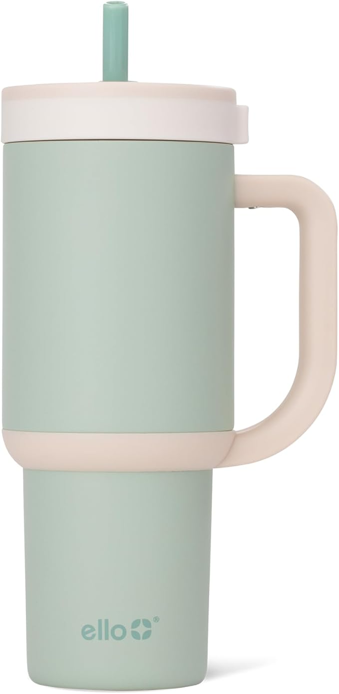 Ello Oasis 24 oz Tumbler with Handle & Retracting Straw | Reusable Insulated Stainless Steel Cup 100% Leakproof, Gifts for Teens Women Men | Keeps cold for 24 Hours, Cup Holder Friendly, Pistachio