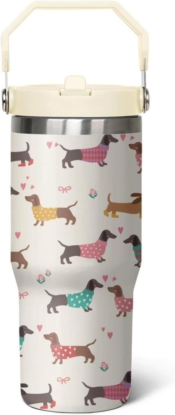 30 oz Dachshund Tumbler with Lid and Straw, Dachshund Coffee Mug, Dog Gifts