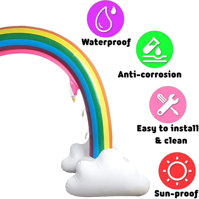 Inflatable Rainbow Cloud Sprinkler Toys, 8 x 5.5 Ft Summer Sprinkler Backyard Water Park Supply for Kids