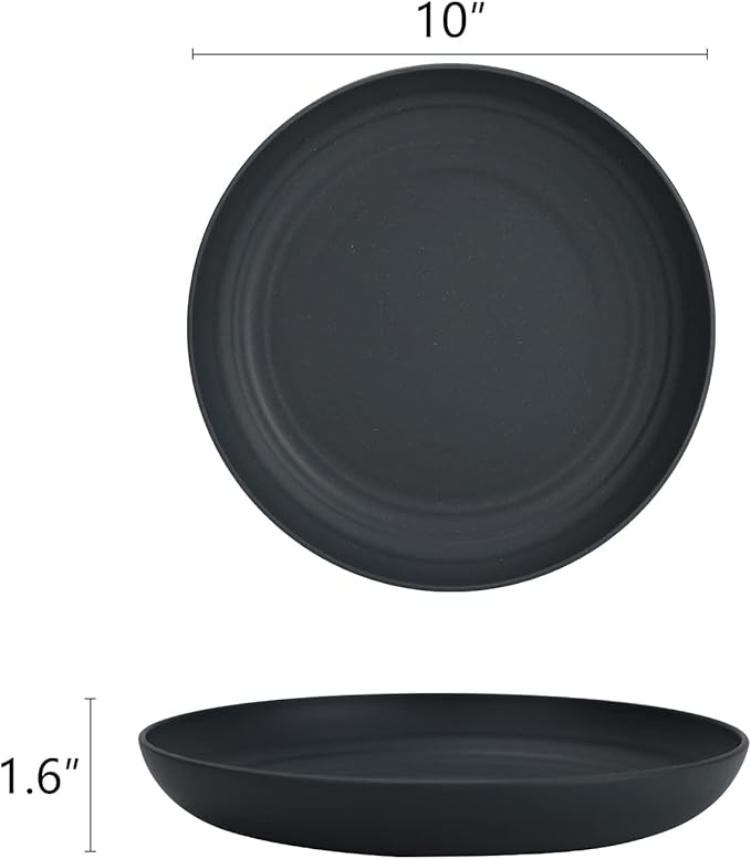 Homienly Wheat Straw Plates Set of 8, Unbreakable Kids Dinner Plates - Microwave & Dishwasher Safe (Stone Grey, 10 inch)