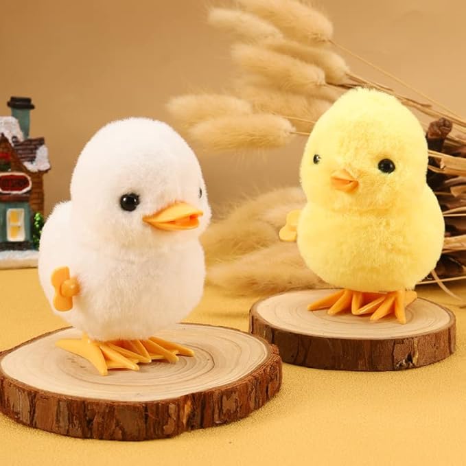 Easter Wind-Up Plush Toys Fluffy Realistic Jumping Chicks & Ducks for Kids (Pack of 4)