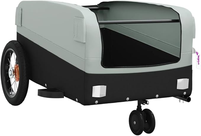 Bike Trailer Bicycle Cargo Trailer, Bike Wagon Trailer, Bike Cart with Safety Flag, Black and Gray 66.1 lb Iron, 48"x20.9"x20.9"