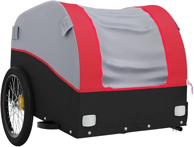 Bike Wagon Trailer, Bike Cart with Safety Flag, Bike Trailer Bicycle Cargo Trailer, Black and Red 99.2 lb Iron, 52.4"x26.8"x26.8"