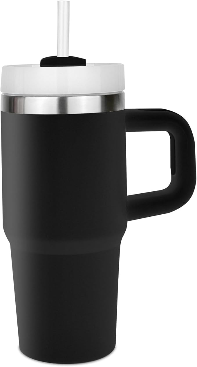 14 oz Tumbler with Handle and Straw, 14oz Tumbler with Lid and Straw for Kids Stainless Steel Tumblers, Car Mug Outdoor Sports Travel Gift, Keeps Drinks Cold up to 24 Hrs(Black)