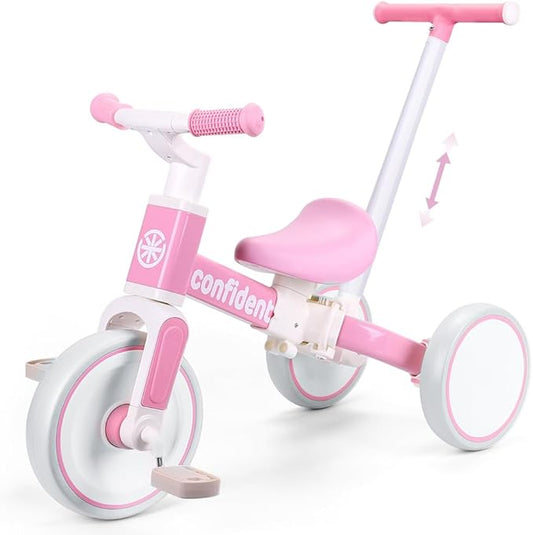 XIAPIA Tricycle for Toddlers 1-3 Year Olds, 5 in 1 Toddler Balance Bike with Removable Pedal, Push Trike Toys with Adjustable Pushrod for 2 3 4 5 Year Old Boys & Girls, Birthday Gifts for Kids