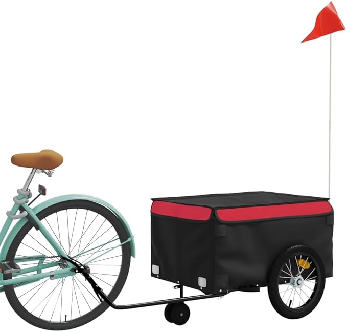 Bike Cargo Trailer, Bicycle Cart Bike Wagon Trailer, Bike Luggage Carrier, Loading Bike Storage Cart, Black and Red, Maximum Load Capacity: 99.2 lb,-438