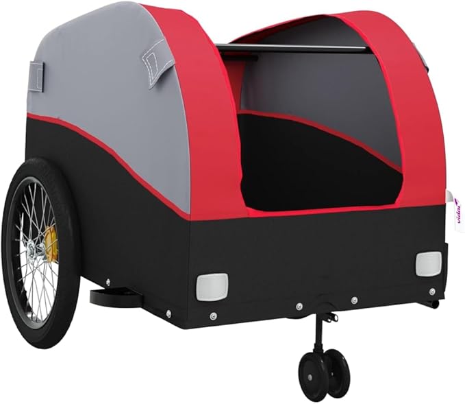 Bike Wagon Trailer, Bike Cart with Safety Flag, Bike Trailer Bicycle Cargo Trailer, Black and Red 99.2 lb Iron, 24.8"x49.6"x24.8"