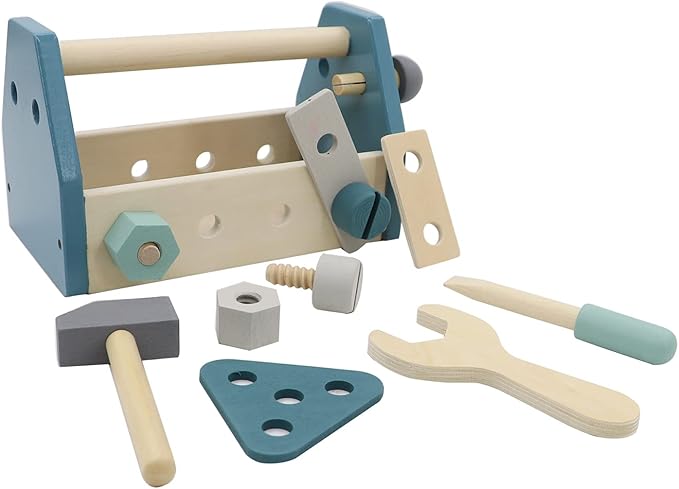 Montessori Wooden Tools Toddler Educational Construction Kids Toys Sets Play Box Preschool Play Tool（Blue）