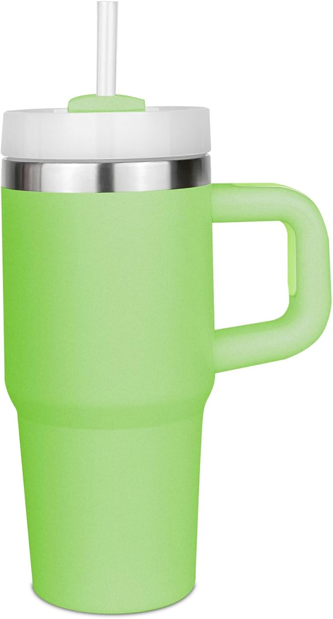 14 oz Tumbler with Handle and Straw, 14oz Tumbler with Lid and Straw for Kids Stainless Steel Tumblers, Car Mug Outdoor Sports Travel Gift (Green)