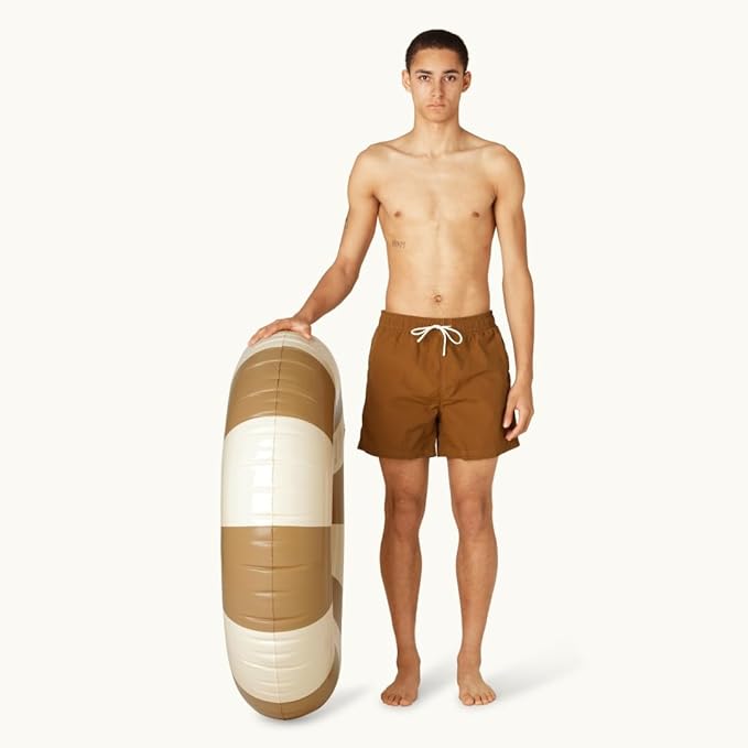 Petites-Pommes Donut Floaties for Adults - Durable Inner Tube, Handprinted Classic Striped Design Swimming Tube, Soft Comfort Seaming, Packable Floats for Travel, Light Brown, 47 inch