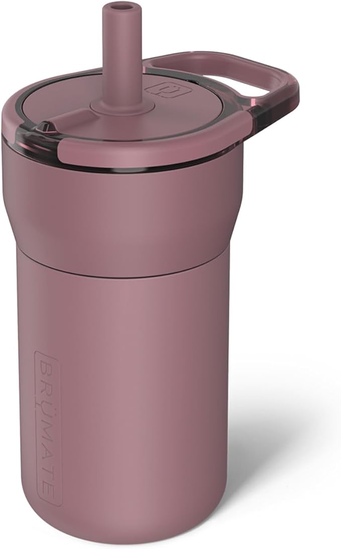 BrüMate Leap 12oz 100% Leakproof Kids Tumbler with Handle and Silicone Soft Straw | Drop Resistant Silicone Sleeve | For Kids 4+ | Insulated Stainless Steel | Cup Holder Friendly | 12oz (Rose Taupe)