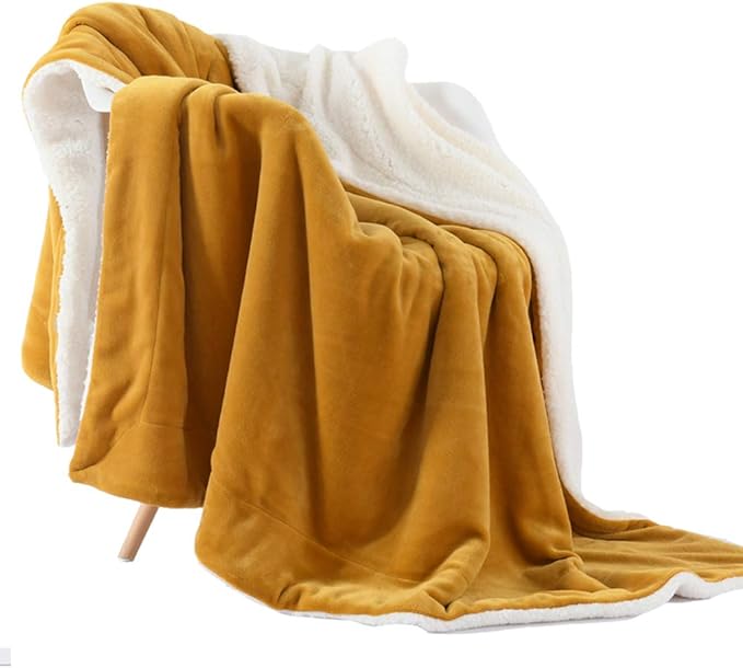 NANPIPER Throw Blanket Warm Sherpa Blanket Soft Fuzzy Plush Reversible Fleece Microfiber for Bed/Couch(60"x80",Ginger Yellow)