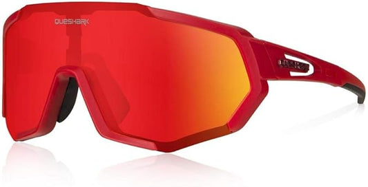 Queshark Cycling Glasses, Sports Sunglasses for Men Women, 1 Polarized 2 HD Lens, Polarized Sunglasses for Cycling Running