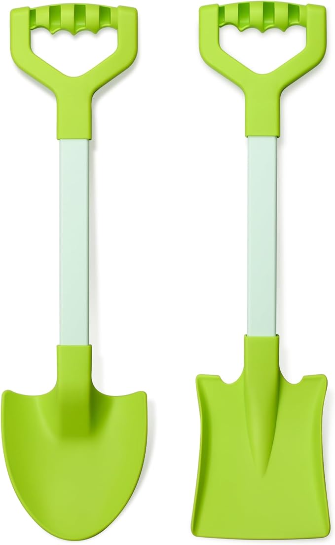 20” Long Sand Beach Shovels for Kids Heavy Duty Plastic Summer Sand Scoops Spades Toy Sandbox Garden Snow Digging Play Gift Set Party Bundle 2 Pack Green