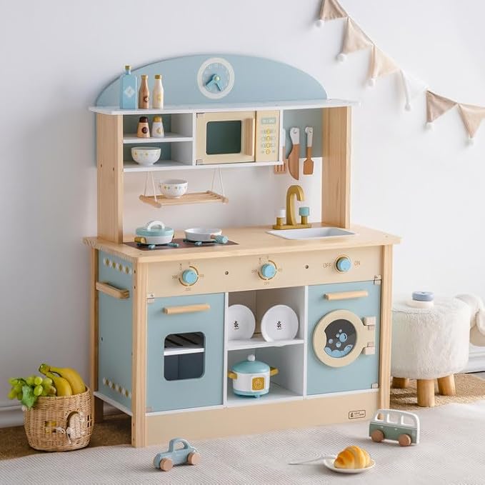 ROBUD Wooden Play Kitchen Set for Kids Toddlers, Toy Kitchen Gift for Boys Girls, Age 3+