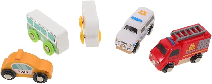 BESPORTBLE 5pcs Christmas Toy Car: Wooden Train Track Vehicles Police Car Bus Model Kids Fire Fighting Truck for Toddler Boys Girls Stem Educational Party Favor