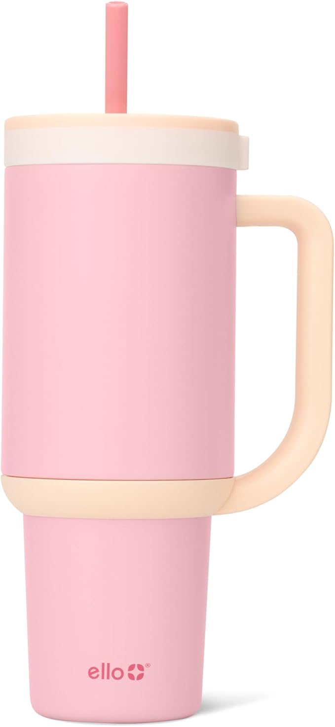 Ello Oasis 40 oz Tumbler with Handle & Retracting Straw | Reusable Insulated Stainless Steel Cup 100% Leakproof, Gifts for Teens Women Men | Keeps cold for 20 Hours, Cup Holder Friendly, Sunrise Glow