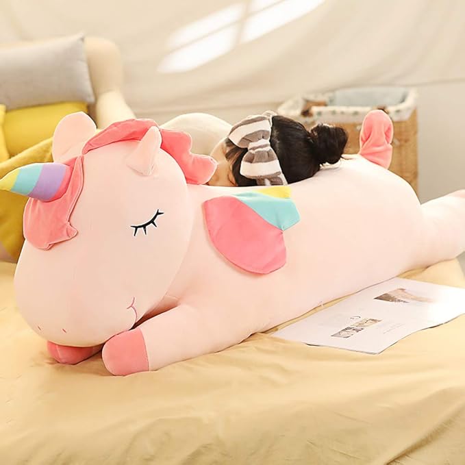 Unicorn Plush Hugging Pillow, Big Unicorn Stuffed Animal Body Pillow Toy Gifts for Kids, Valentine, Christmas (Pink, 51.1 in)