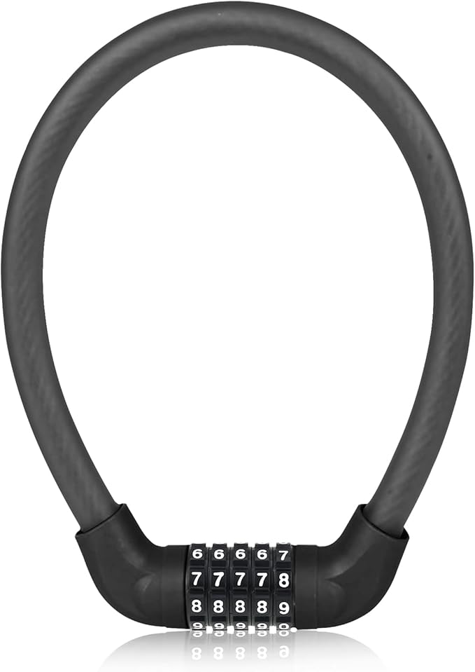 5 Digit Combination Bike Cable Lock, Lightweight Bicycle Lock Anti Theft Resettable Combination Portable Bicycle Cable Locks for Bike, 22inch, Black