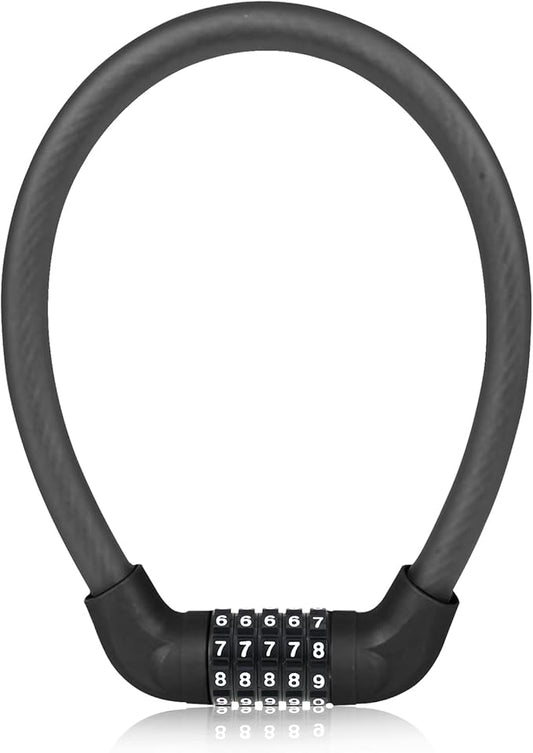 5 Digit Combination Bike Cable Lock, Lightweight Bicycle Lock Anti Theft Resettable Combination Portable Bicycle Cable Locks for Bike, 22inch, Black