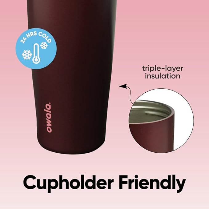 Owala FreeSip Sway Insulated Stainless Steel Water Bottle with Two-Way Spout, Built-In Straw and Bucket Handle, Made for Travel, School, and Sports, 40oz, BPA Free, Leak Proof, Black Cherry
