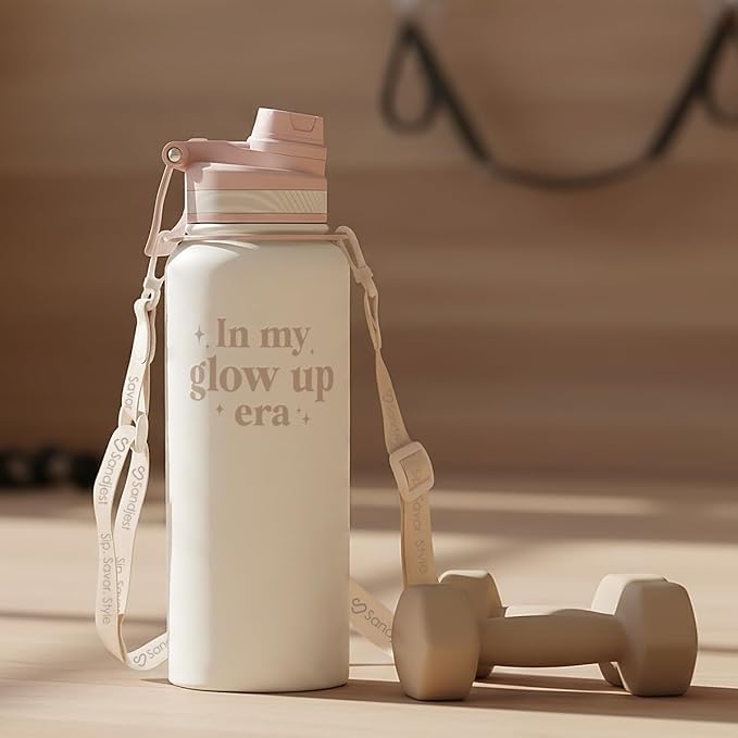 SANDJEST Inspiration Stainless Steel Water Bottle with Strap 32oz, Insulated Bottles with Straw and Spout Lid for Gym Sports Travel Outdoor, Gifts for Women Girls Birthday Christmas