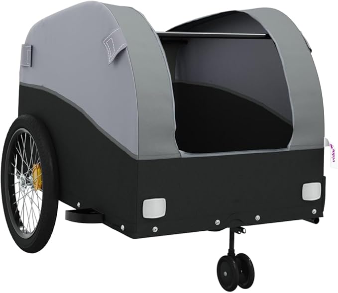 Bike Wagon Trailer, Bike Cart with Safety Flag, Bike Trailer Bicycle Cargo Trailer, Black and Gray 99.2 lb Iron, 24.8"x49.6"x24.8"