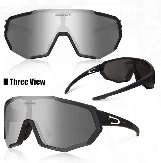 Queshark Cycling Glasses, Sports Sunglasses for Men Women, 1 Polarized 2 HD Lens, Polarized Sunglasses for Cycling Running