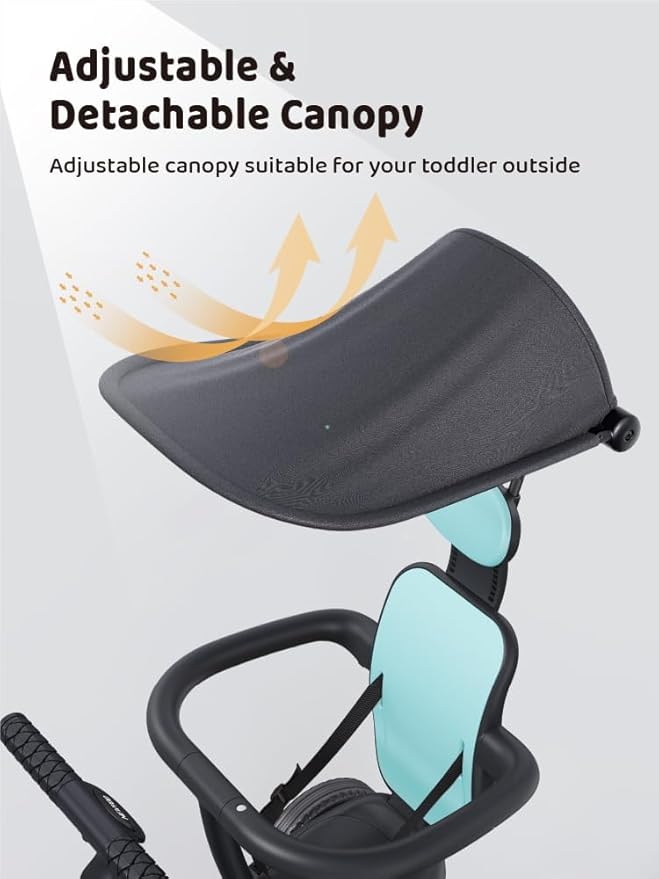 newyoo Tricycle for Toddlers 1-3, Toddler Bike, Birthday Gift and Toys for Girl and Boy, Push Trike with Handle and Canopy, 6 in 1 Baby Trike, Balance Bike, TR009, Blue