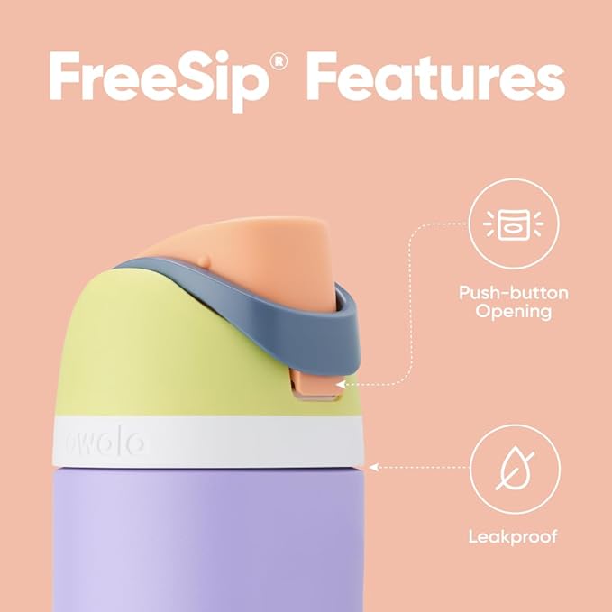 Owala Kids FreeSip Insulated Stainless Steel Water Bottle with Straw for Sports, Travel, and School, BPA-Free Sports Water Bottle, 16 oz, Mint Green Crazy Chameleon