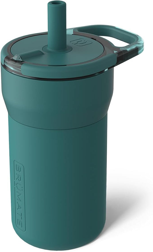 BrüMate Leap 12oz 100% Leakproof Kids Tumbler with Handle and Silicone Soft Straw | Durable Drop Resistant Silicone Sleeve | Made of Insulated Stainless Steel | Cup Holder Friendly | (Juniper)
