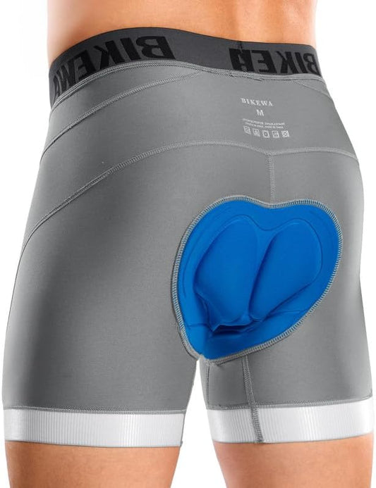 Bikewa Men's Cycling Underwear with Anti-Slip Leg Grips 4D Padded Bike Shorts MTB Liner for Bicycle Biking Riding