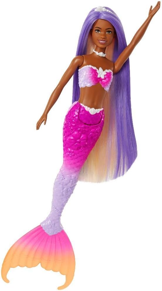 Barbie Mermaid Doll, “Brooklyn” with Pink Hair, Styling Accessories, Pet Dolphin and Water-Activated Color Change Feature, HRP98