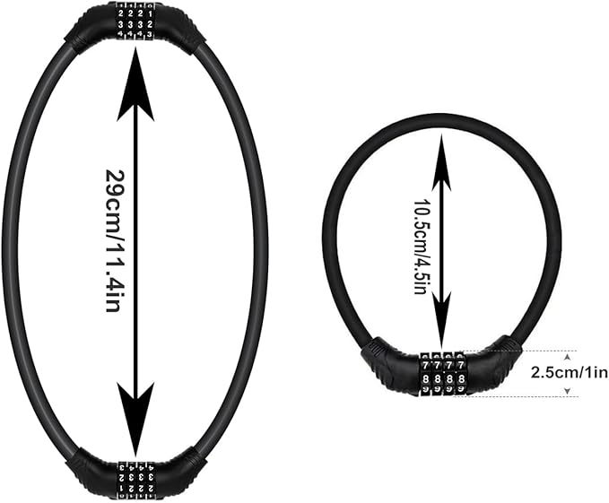 Bike Lock Cable, Heavy Duty Anti Theft Bicycle Lock Chain, Combo Bike Locks, 4 Digit Security Resettable Combination Lock Portable Code Lock Cable Bicycle Cable Locks for Bike 16 inches 2 Pcs