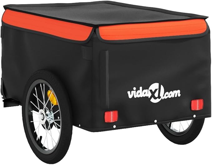Bike Cargo Trailer, Bicycle Cart Bike Wagon Trailer, Bike Luggage Carrier, Loading Bike Storage Cart, Black and Orange, Maximum Load Capacity: 99.2 lb,-437