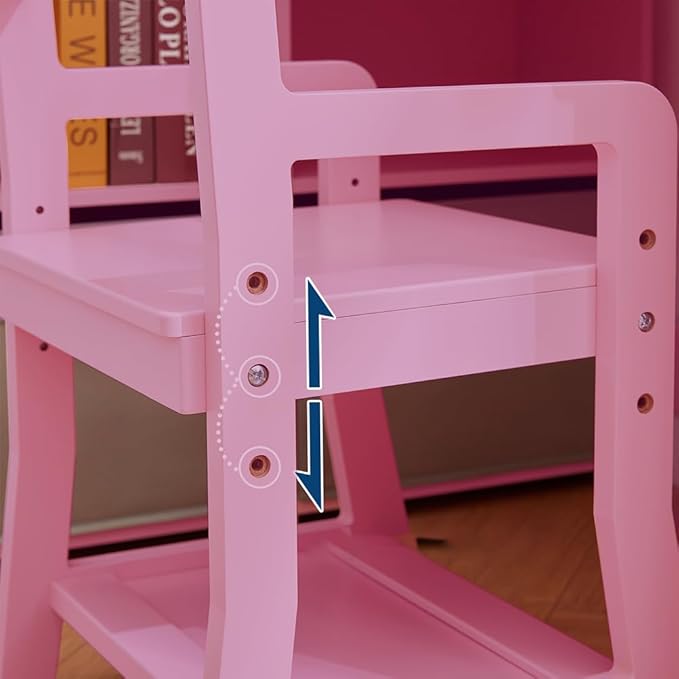 Garvee Kids Desk, Study Desk and Chair Set for Boys and Girl, Wooden Kids Writing Table with Bookshelf, Bulletin Board, Cabinet and Drawer for Ages 3-8, Pink