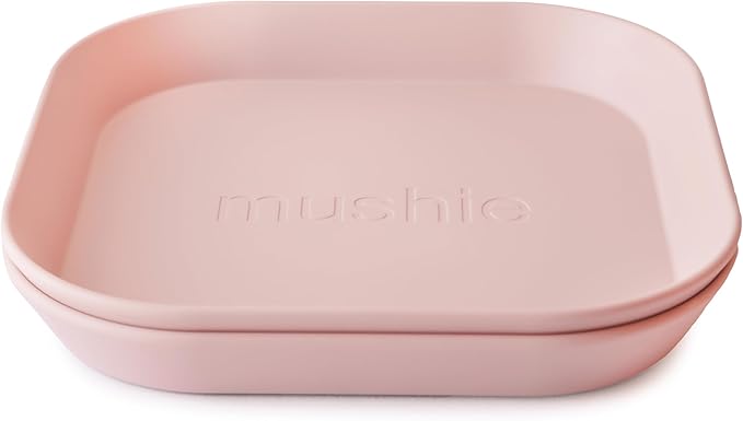 mushie Square Dinnerware Plates for Kids | Made in Denmark, Set of 2 (Blush)