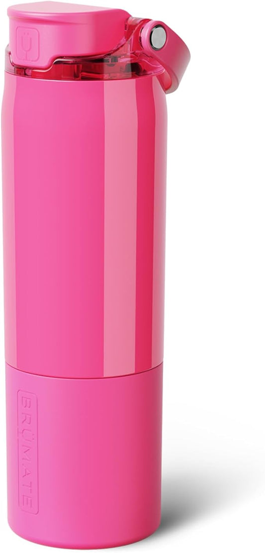BrüMate Rise 25oz Water Bottle with Covered Silicone Straw | 100% Leakproof Insulated Water Bottle | Cup Holder Friendly Base | 25oz (Neon Pink)