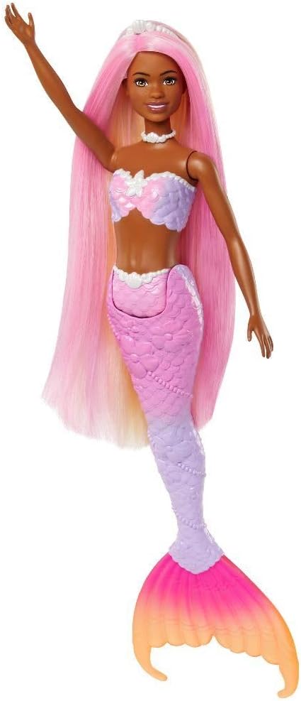 Barbie Mermaid Doll, “Brooklyn” with Pink Hair, Styling Accessories, Pet Dolphin and Water-Activated Color Change Feature, HRP98