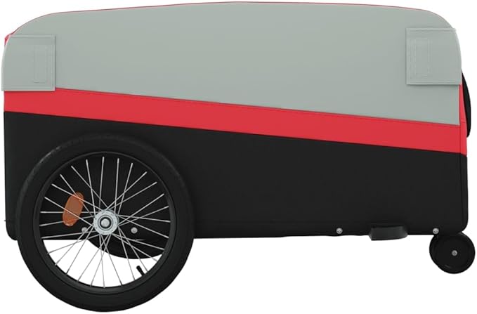 Bike Trailer Bicycle Cargo Trailer, Bike Wagon Trailer, Bike Cart with Safety Flag, Black and Red 99.2 lb Iron, 49.6"x24.8"x20.1"