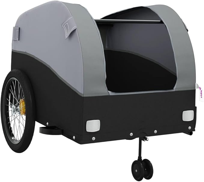 Bike Wagon Trailer, Bike Cart with Safety Flag, Bike Trailer Bicycle Cargo Trailer, Black and Gray 99.2 lb Iron, 26.8"x52.4"x26.8"
