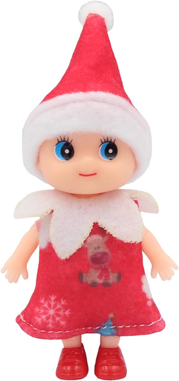 WULEEUPER Tiny Baby Elf Dolls | Christmas Miniature Elf Decoration | Newborn Gift | Baby Grow Girl and Boy Dolls (Red Dress)