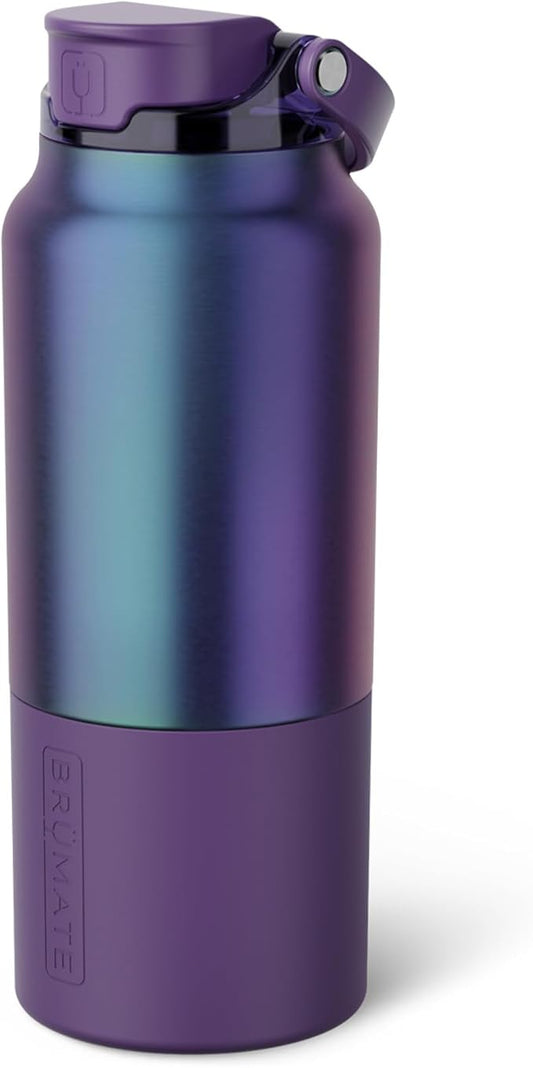 BrüMate Rise 35oz Water Bottle With Covered Silicone Straw | 100% Leakproof Insulated Water Bottle | Soft Sip Silicone Spout | Made of Stainless Steel | 35oz (Dark Aura)