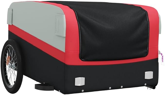 Bike Trailer Bicycle Cargo Trailer, Bike Wagon Trailer, Bike Cart with Safety Flag, Black and Red 99.2 lb Iron, 53.9"x27.2"x23.2"